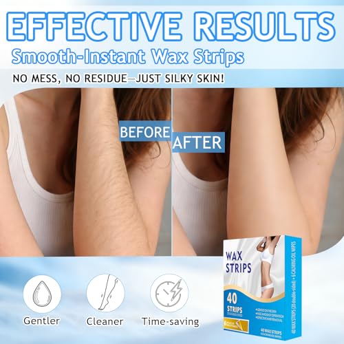 Wax Strips for Face, Waxing Strips, 40 Wax Strips for Hair Removal & 6 Calming Oil Wipes, Efficient Facial Wax Strips for Women Face, Lips, Body, Arms, Legs, Blue