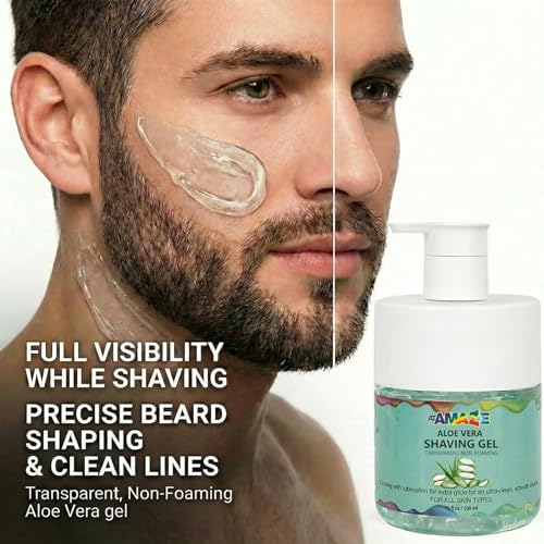 Aloe Vera Shaving Gel for Men & Women ? Transparent Shave Gel with Aloe Vera, Natural Moisturizing & Cooling Shave Gel for Sensitive Skin, Smooth Razor Glide, Non-Foaming.