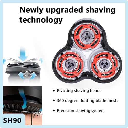 SH90 Shaver Replacement Heads Whole Head Part Compatible with Philips Norelco 9000 Replacement Heads,9000 Replacement Head Compatible with Series 9000 S9531 S8950 S8980/12 S9721/84 S9511 S9311/21 Etc