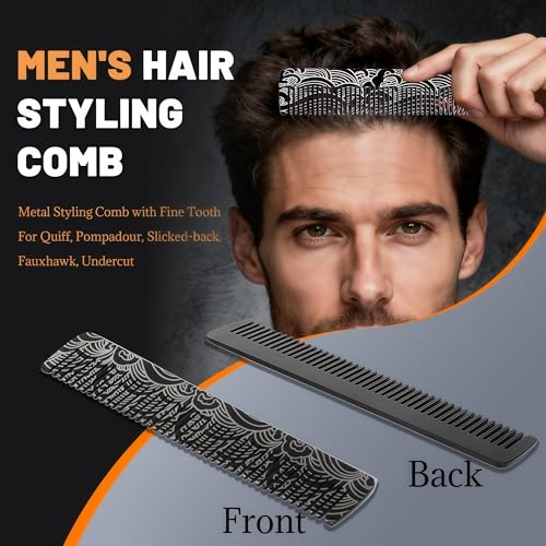 Metal Beard & Mustache Comb for Men - Pocket Comb with 3D Pattern Design for Precise Styling - Durable, Compact, Travel-Friendly Grooming Tool for Facial Hair Care (4.65inch) - Wave