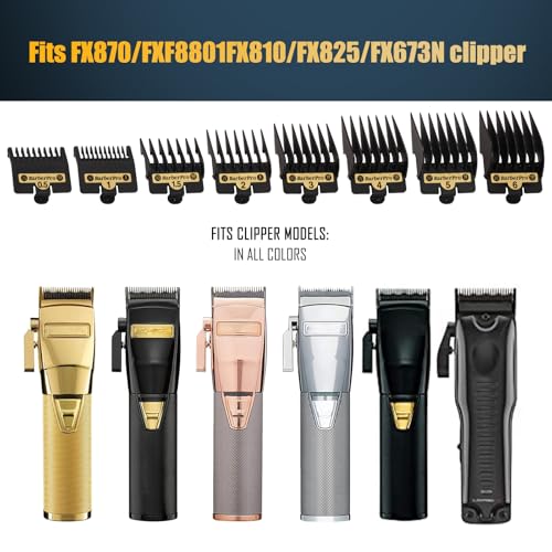 8PACK Premium Clipper Guards Compatible with BaByliss Barberology FX825, FX870, FX880, and FX673, Trimmer Replacement Guards for Babyliss Clippers, Black