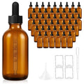 Bumobum 48 Pack, 2 oz Amber Glass Dropper Bottle with Measured Eye Dropper, 1 Funnel, 1 Pipette, 48 Labels, Tincture Bottle with Glass Eye Dropper - Leakproof Essential Oils Bottles