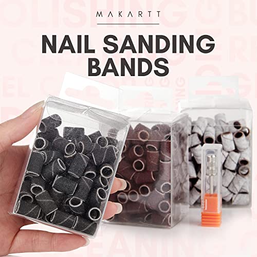 Makartt Nail Drill Bits Sanding Bands for Nail Drill #80#150#240 Grits 300Pcs Nail File Sanding Bands Bundle With 10Pcs Tungsten Carbide Nail Drill Bits