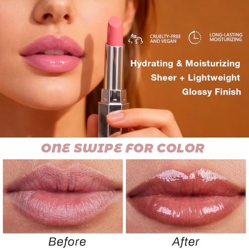 Raisin Honey Lipstick Tinted Lip Balm - Shine Moisturizing Lipstick for Women, Natural Nourishing Hydrating Lip Gloss Stain for Dry Lips, Tint Sheer Lightweight Makeup, Vegan - 1Pc #08 Raisin