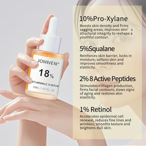 Anti-Wrinkle Serum 18% Active ? 10% Pro-Xylane, 1% Retinol, 5% Squalane & Peptide Complex for Firmer Skin, Smoother Fine Lines, Barrier Support
