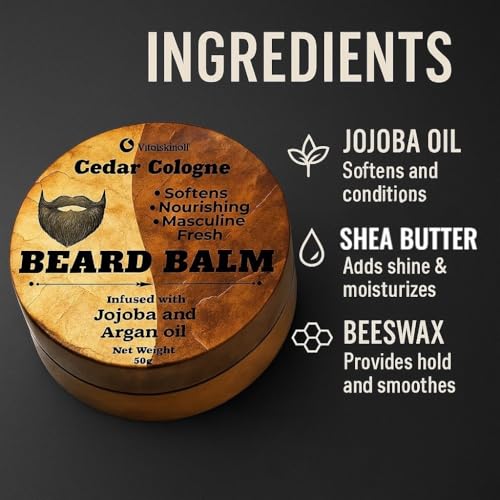 Beard Balm for Men - Cologne Scented with Shea Butter, Jojoba and Argan Oil 50g