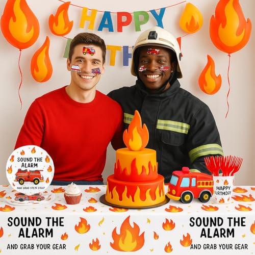 96PCS Fire Truck Pre-Cut Temporary Tattoos for Kids ? Firefighter Party Favors Supplies, Emergency Vehicle Theme Decorations, Fireman Birthday Tattoo Stickers for Boys Girls Classroom Rewards