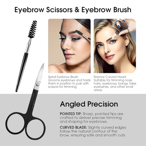 6 Pcs Tweezers Set ? Eyebrow Tweezers with Curved Scissors for Ingrown Hair, Hair-Plucking Daily Beauty Tools for Women, with Leather Travel Case