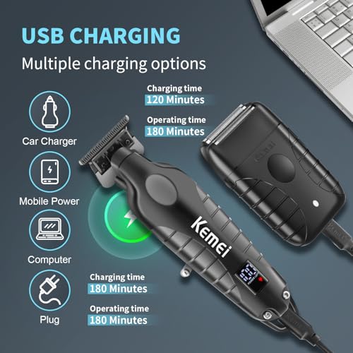 KEMEI Professional Electric Foil Shaver for Men, Beard Trimmer & Men's Grooming Set, Foil Shaving Kit and Bald Head Precision Trimmer, Cordless and Rechargeable with USB, Gifts for Men
