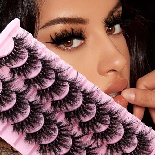FADVAN False Eyelashes Faux Mink Lashes 6D Volume Full Cat Eye Long Dramatic Strip Lashes That Look Like Extensions Thick Cat Eye False Eyelashes Pack 10 Pairs-D02