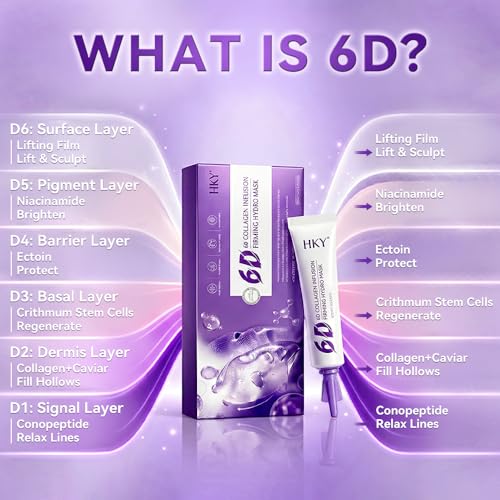 HKY 6D Recombinant Collagen Peel-Off Mask [10 Stick Packs] - Overnight Firming & Glass Skin with Sturgeon Caviar & Crithmum Stem Cells - Portable Travel Size