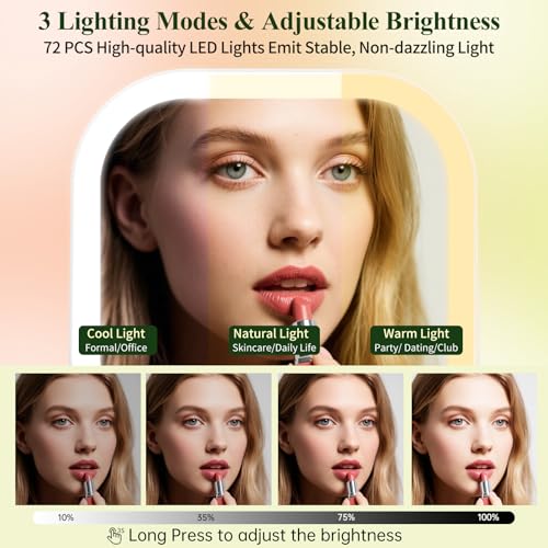 FUNTOUCH 30X Magnification Lighted Makeup Mirror, 7" Rechargeable Double Sided Travel Vanity Mirror with Lights, 3 Color Lights & Adjustable Brightness, 300¡ÆRotation, Gift for Women,White
