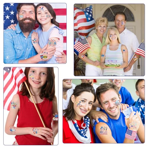 HOWAF 4th/Fourth of July Temporary Tattoos 96 Individually Sheets Giltter American USA Flag Tattoos Stickers Giltter gold and silver Independence Day Tattoos for Patriotic Independence Day