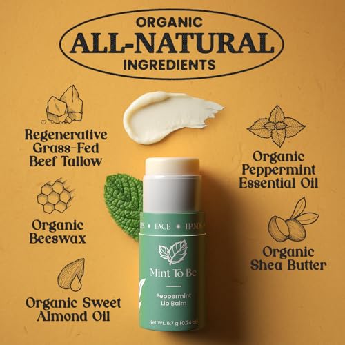 Cloven Tallow Lip Balm, Deep Hydration for Lips, Face & Dry Skin | Natural Grass-Fed, Organic Ingredients, Nourishes & Protects | Peppermint | Made in the USA