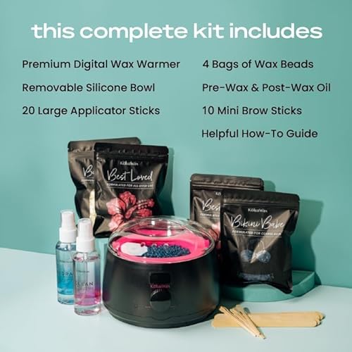 KoluaWax Premium Waxing Kit for Women and Hard Wax Beads for Hair Removal (1 Lb) - Hot Melt Hard Wax Warmer for Hair Removal, Eyebrow, Bikini, Legs, Face, Brazilian Wax - Corse Hair Formula Refill