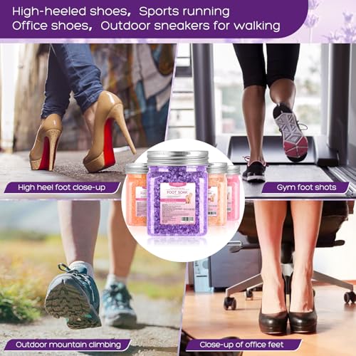 4 Pack Foot Soak Salts Kit Himalayan Pink Salt Tea Tree Oil Lavender rose Pure Epsom Salt Soak Pedicure Salt Softens Calluses & Soothes Foot Care Gifts for Mom women