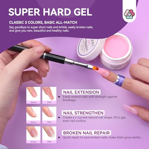 Saviland Builder Nail Gel Set with Nail Drill ? 6 Colors Spider Gel with Nail Art Brushes 3Pcs Hard Gel(VE&VB5&Kerain) Clear Pink Nudes Builder Nail Gel with Lamp Nail Brush for Nail Extension Shaping