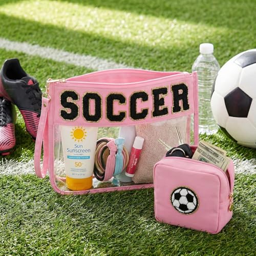 Soccer Gifts, Easter Basket Stuffers, Soccer Makeup Bag with Chenille Letter, Sports Fan Birthday Gift, Soccer Lover & Team Gifts, Gift for Daughter Son Her Him Friends
