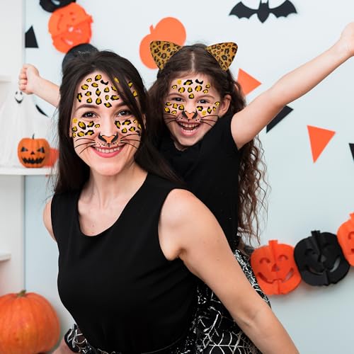 Leopard Face Tattoos, Glitter Cheetah Cat Leopard Tattoos Face Stickers, Cheetah Costume for Adult Women, Halloween Animal Costume Stickers Party Supplies