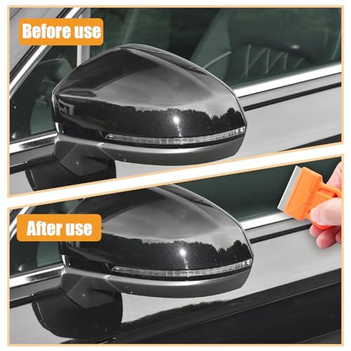 100 Pack Edged Plastic Blade, Safety Razor Blades Plastic Scraper Lightweight Replacement Blades, Easy Removal Tool for Decals Stickers Adhesive Label Glass Clean DIY, Orange