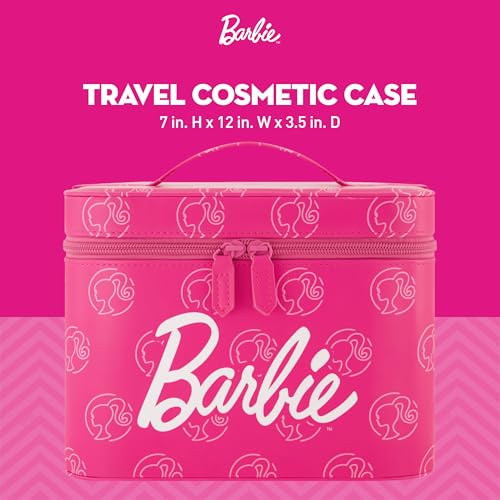 Concept One Barbie Large Women's Makeup Bag, Two Zipper Travel Cosmetic Zipper Pouch Organizer with Logo, Pink
