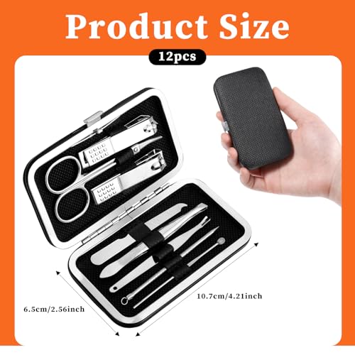 12 Sets Manicure Set Bulk Nail Clippers Pedicure Kit for Men, Nail Grooming Pedicure Kit with Case Travel 8 in 1 Stainless Steel Professional Nail Care Tools Set