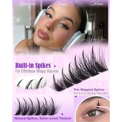 Spikes Lash Clusters Kit Wispy Manga Lash Clusters D Curl 10-18mm Anime Eyelash Clusters Fluffy Individual Lashes with Spikes DIY Lash Extension Kit with Bond and Seal and Lash Tweezers for Salon Look