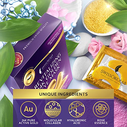 SWISS?KOLAB Under Eye Patches For Puffy Eyes 24k Gold Eye Mask Dark Circles And Puffiness Collagen Eye Gel Pads Moisturizing & Reducing Wrinkles Anti-Aging Hyaluronic Acid (Revitalising)
