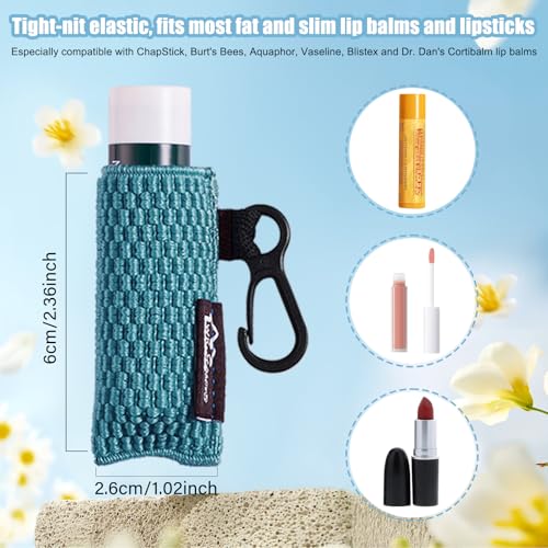 WK IEASON Lip Balm Holder Keychain, Stocking Stuffers for Teen Girls, 4PCS Clip on Lip Gloss Holder Compatible With Chapstick, Burt's Bees Sleeves Holder Key Chains Women Cute Elastic Lipstick Holder