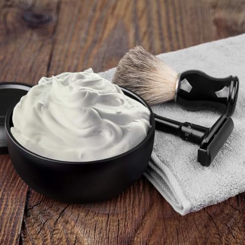QSHAVE Stainless Steel Shaving Bowl with Lid 4 Inch Diameter Large Deep Size Matte Black Chrome Coating