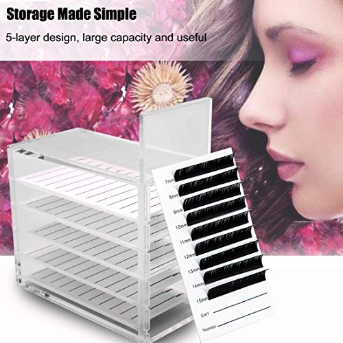 5 Layers Acrylic Clear False Eyelash Organizer Case, Cosmetic Makeup Storage Box for Grafting Lash Extension (Eyelash Box)