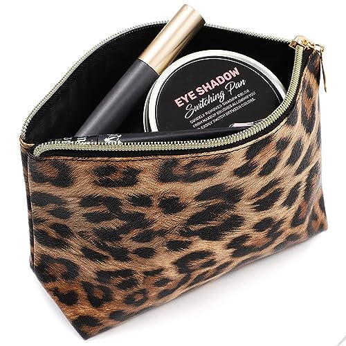 Glamlily Small Leopard Print Faux Leather Makeup Bag (8 x 3 x 5 in, 2-Pack)