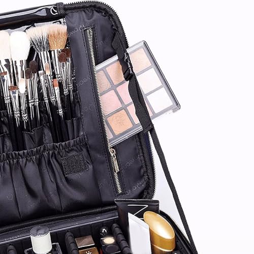 ROWNYEON Makeup Bag Cosmetic Makeup Train Case Artist Makeup Organizer Professional Portable Storage Bag for Women Girl Waterproof EVA Adjustable Dividers Large Black
