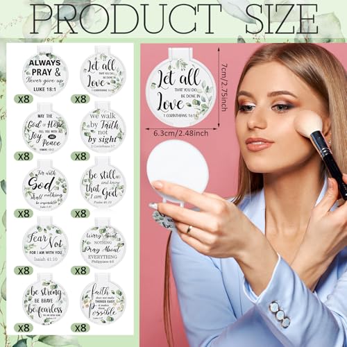 80 Pcs Mini Christian Compact Mirrors Bulk Christian Gifts for Women, Bible Verse Scripture Makeup Mirrors for Purse, Religious Gift for Women, Easter Church Party Favor, Sunday School Gifts