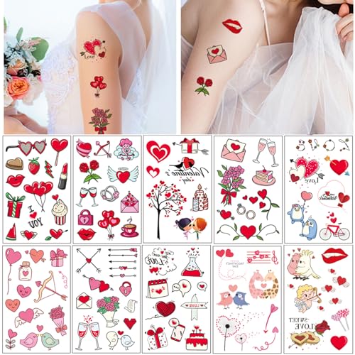 Temporary Tattoos for Women Wife, 105PCS Wedding Love Confession Couple Bridesmaid Romantic Party Body Stickers, Valentine's Day Fake Tattoos, Heart Flower Angel Decorations Gifts