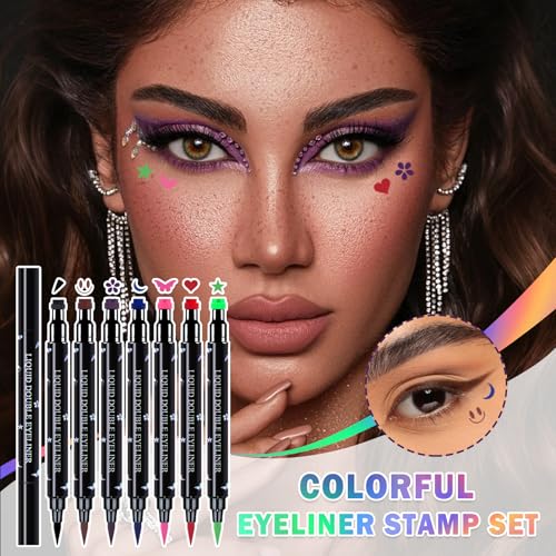 CAHIUYOA 7PCS Colorful Eyeliner Stamp Pen,Double-headed Eye Liner Liquid Liner Pencils for Face Stamps Makeup,Long-lasting Smudgeproof delineador de ojos contra el agua