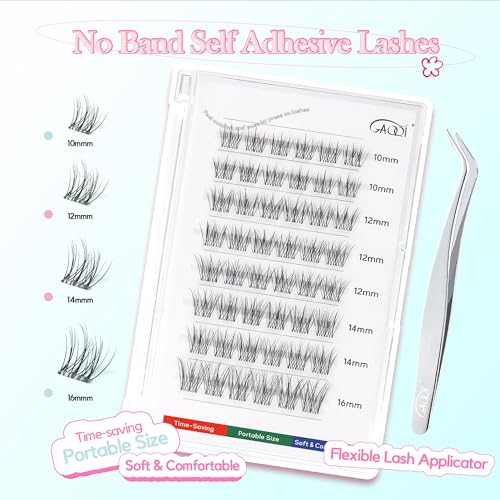 GAQQI Self Adhesive Eyelashes Clusters, No Glue Lash Clusters 10-16mm Wispy & Natural Cluster Lashes, No Band Press On Lashes, More Comfortable & Stronger Hold (Lace£©