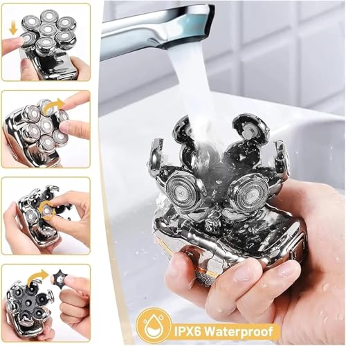 Head Shaver for Bald Men, 5-in-1 Electric Shaving & Grooming Kit, 7D Magnetic Rotary Electric Razor, Waterproof for Wet & Dry Use, USB-C Charging, LED Display Rechargeable Head & Body Hair Shaver