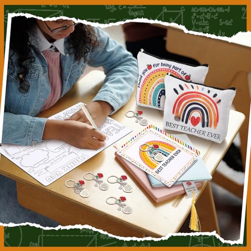 Teacher Appreciation Gifts in Bulk, 31 Pcs Teacher Gifts Thank You Gifts for Teachers from Students Includes Canvas Makeup Bags Teachers Keychains Bookmarks Ballpoint Pens Appreciation Cards Stickers