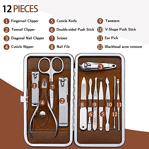 FAMILIFE Manicure Pedicure Kit Professional Nail Clippers Set Men and Women 12 Pieces and Nail Clippers Set 11 in 1 Stainless Steel Pedicure Tools