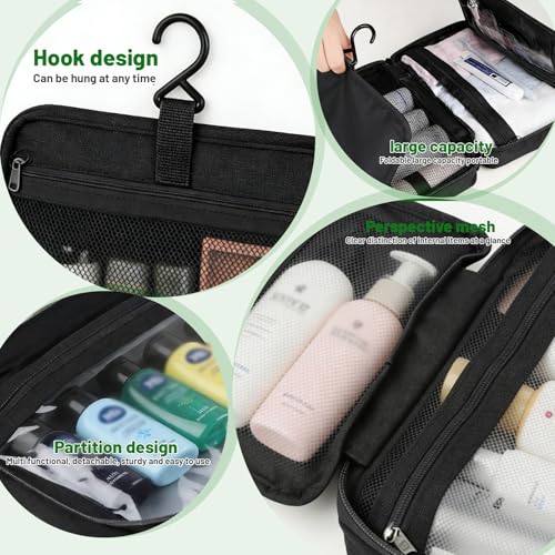 4-Layer Foldable Hanging Toiletry Bag ? Large Capacity Travel Organizer with Dry-Wet Separation, Portable Toiletry Kit for 3-5 People (Black)
