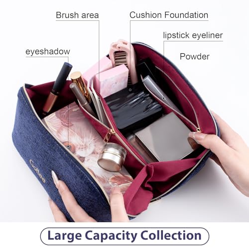 GOLLEE Travel Makeup Bag,Large Capacity Cosmetic Bags for Women, Portable Pouch Open Flat Toiletry Bag, Make up Organizer with Divider and Handle