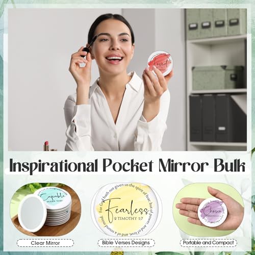 Geelin 60 Pcs Christian Mini Compact Mirrors for Purse Bible Verse Scripture Portable Mirrors Bulk Small Thank You Gift for Mother's Day Sunday School Women Teacher Coworker Employee Staff (Classic)