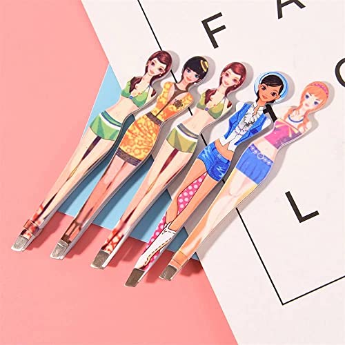 Tvoip 6Pcs Professional Girl Eyebrow Tweezer Stainless Steel Slanted Eyebrow Tweezers Eyebrows Hair Remover Tools Cosmetics Beauty (random color) (Pack of 2)