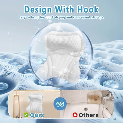 Luxury Bath Pillow for Tub - 4D Air Mesh Head/Neck/Back Support with 6 Non-Slip Suction Cups