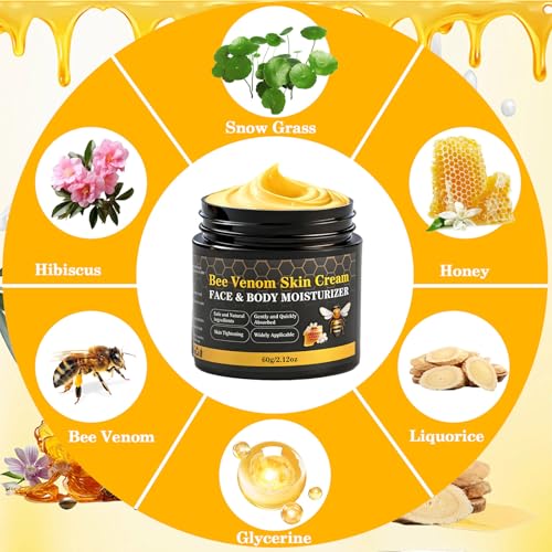 2PCS Bee Venom Skin Cream, Natural Ingredients Non-Irritating Bee Venom Joint Cream, Wrinkle Lift & Firming, Reduces Blemishes, For Face & Full Body, 2 * 60g