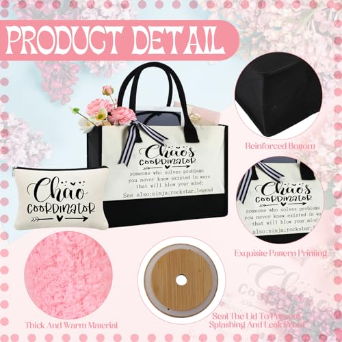 Paterr 7 Pcs Coworker Gifts for Women Thank You Gifts Include Tote Bag Makeup Bag 18oz Cup Socks Keychain Thank You Card and Box for Coworker Nurse Wife
