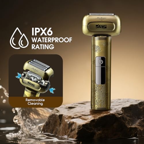 DSP Electric Shavers for Men, IPX6 Waterproof, Type-C, Rechargeable Shaver, 4-Blade Cutting System, Electric Foil Shaver, Travel Lock (Bronze)
