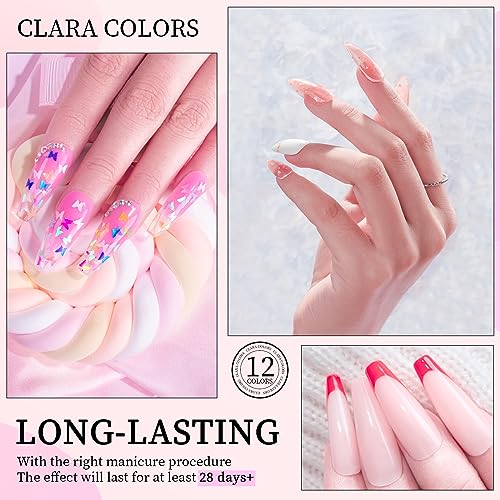 Clara Colors Poly Gel Nail Kit, 12 Colors Poly Kit All In One Poly Nail Gel Starter Kit withTools for Nail Art DIY at Home and Salon