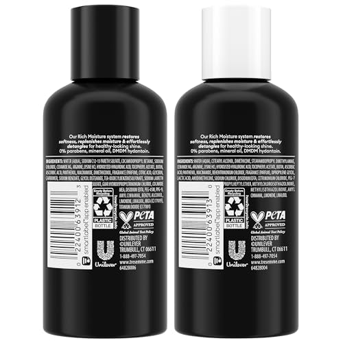 TRESemm? Travel Essentials, Rich Moisture Shampoo and Conditioner Set, Hydrating Hair Detangler with Hyaluronic Acid, 3 Oz Ea